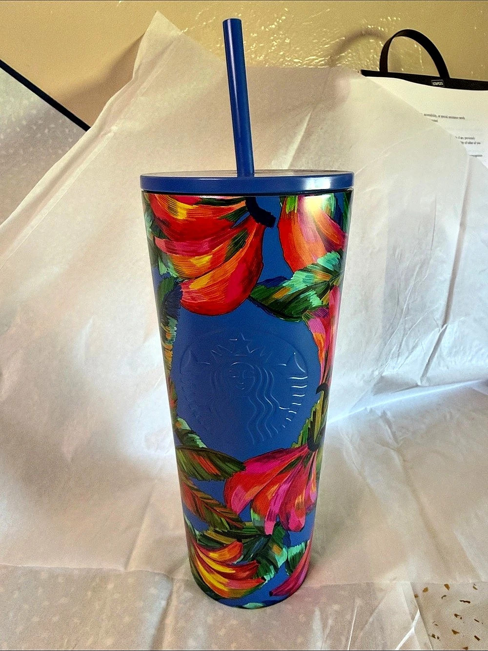 Starbucks Farm Rio Tumbler Floral Blue & Multicolor Tumbler Like New